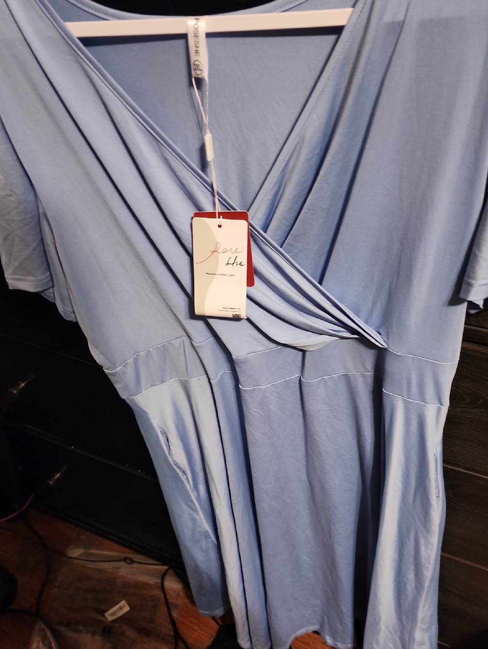 Light Blue Wrap-Style Midi Dress With Pockets